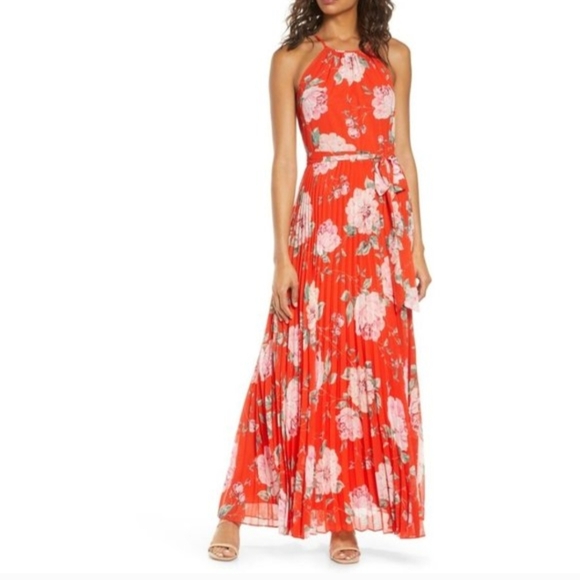 Chico's Dresses & Skirts - Chico's Eliza J boutique Red Floral Halter Maxi Dress size 4